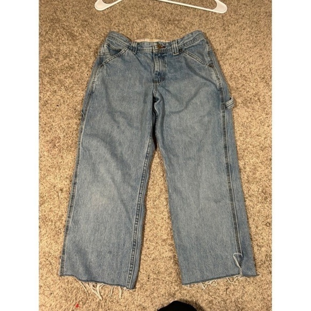 Y2K Vintage Lee Carpenter Jeans Women Distressed Raw Hem Light Wash Crop Pants 6 - Picture 2 of 8
